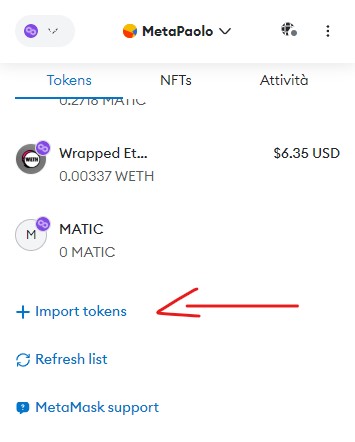 metamask import token